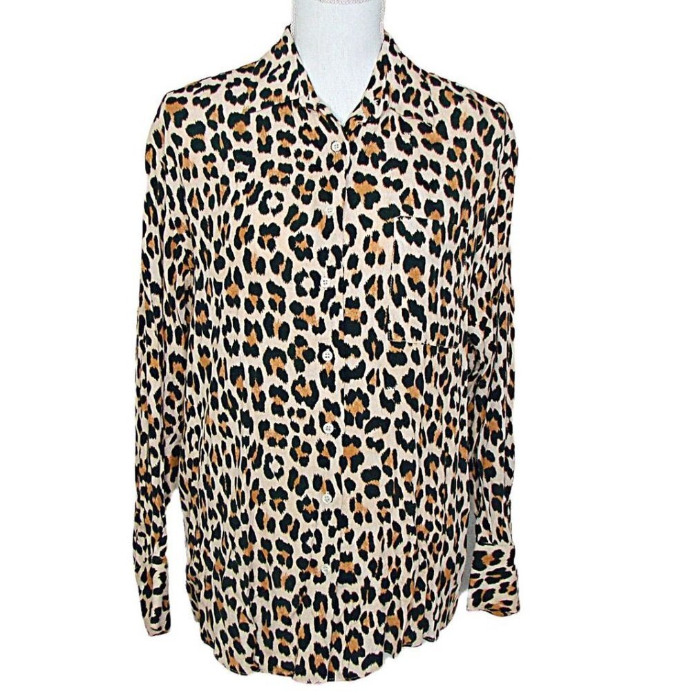 Zara Womens Long Sleeve Collared Button Up Shirt Leopard Print Size X-Small - XS